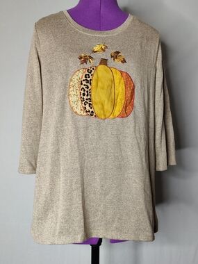 Autumn Pumpkin Appliqué Blouse - Neutral
